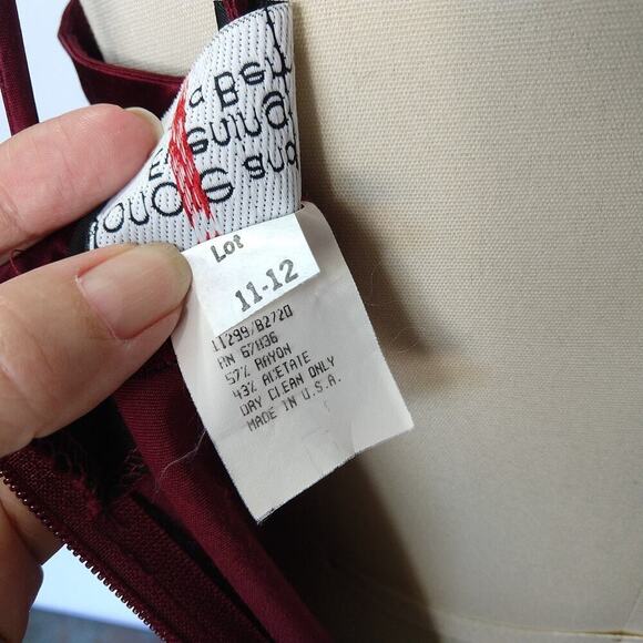 Vintage 90s Prom Dress Size S Burgundy Satin Maxi Strappy High Neck Blondie & Me - Picture 13 of 13